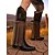 economico Stivali da cowboy e occidentali-stivali da cowboy con frange western blu e marroni da donna - stivali alti fino al ginocchio in similpelle ricamata per stile rodeo, concerti country e abiti da festival