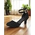 baratos Sapatos de Dança Latina-Sapatos de dança de salão femininos de camurça preta - salto baixo fechado, sapatos profissionais para prática com tira no tornozelo