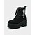baratos Para mulheres-Botas plataforma femininas de camurça preta gótica - botas de cano curto com salto grosso e cadarço com bordado de esqueleto para Halloween, cosplay de outono &amp;roupa de festa