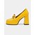 preiswerte Damenhausschuhe und -halbschuhe-Gelbe Plateau-Loafer aus Lackleder für Damen mit Blockabsatz und Kettendetail – Pumps im Retro-Stil der 1980er Jahre mit Absatz für Büro, Partys und Vintage-Outfits