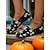 billiga För kvinnor-Svarta och röda stickade plattskor med rund tå för dam - Halloween-gotiska slip-on-skor för höstfester och vardagskläder