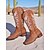 baratos Cowboy &amp; Western Boots-Botas de cowboy femininas marrons com bordado floral branco, bico quadrado e salto baixo confortável para uso casual no campo
