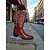 baratos Cowboy &amp; Western Boots-Botas de cowboy femininas de couro vermelho com padrão western bordado - calçados urbanos estilosos para looks da moda