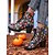 baratos Para mulheres-Botas femininas de salto grosso com estampa de Halloween e cadarço – botas de combate estilo gótico com estampa de caveira e abóbora assustadora para festas à fantasia e streetwear de outono