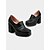 abordables Chaussures sans lacet et mocassins femme-Mocassins à plateforme noirs pour femmes - Chaussures rétro à talons épais et à enfiler pour le bureau, le style urbain et les tenues d&#039;inspiration vintage