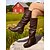 abordables Botas holgadas-Botas altas hasta la rodilla de piel sintética marrón oscuro para mujer: elegantes botas de tacón bajo para looks de otoño e invierno.