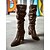 abordables Botas holgadas-Botas altas hasta la rodilla de piel sintética marrón para mujer: botas holgadas con punta puntiaguda y tacón de bloque para otoño e invierno para un uso diario elegante y un estilo urbano informal.