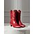 abordables Bottes souples-Bottines souples rouges pour femmes avec tige froncée douce, talon bas, chaussures de style urbain chic pour femmes, parfaites pour les tenues décontractées et urbaines de tous les jours