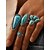 お買い得  バケーションアクセサリー-女性用ターコイズリングセット - 女性の休日、ビーチでの休暇、普段使いに最適なヴィンテージボヘミアン合金ジュエリーのマルチピースセット
