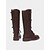 abordables Botas para montar-Botas de montar hasta la rodilla de piel sintética marrón para mujer con hebillas y cordones: calzado rústico y elegante de inspiración ecuestre para montar a caballo, paseos por el campo y salidas