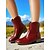 abordables Cowboy y botas occidentales-Botines de piel sintética color vino tinto para mujer: botas cortas de tacón bajo estilo western informal para el trabajo, viajes y atuendos cotidianos.