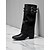 abordables Bottes à la mode-Bottes hautes marron pour femmes avec tige repliable et sangles à double boucle, chaussures de mode urbaine élégantes