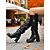abordables Botas holgadas-Botas altas hasta la rodilla holgadas de piel sintética negra para mujer con hebillas y tacones de bloque: botas holgadas de moda para otoño e invierno para uso diario, estilo urbano y conjuntos