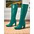 economico Stivali alla moda-stivali da donna in similpelle verdi alti fino al ginocchio - stivali con tacco a blocco e punta affilata per lo street style autunnale e invernale, le uscite quotidiane e la moda delle feste
