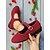baratos Sapatilhas de mulher-sapatilhas mary jane vermelhas femininas com tira de fivela ajustável, sola antiderrapante confortável, roupa casual e festiva de natal