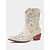 baratos Cowboy &amp; Western Boots-Botas femininas curtas de cowboy estilo western marrom escuro com padrões bordados em branco, bico fino e salto baixo para dança country e trajes casuais