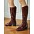 abordables Bottes à la mode-Bottes hautes en similicuir verni bordeaux pour femme – style rétro moderne avec bout carré et boucle tendance, idéales pour les tenues d&#039;automne, les looks vintage et les événements mode