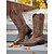 levne Cowboy &amp; Western Boots-Dámské hnědé vyšívané kovbojské boty – klasické westernové boty do půli lýtek na podzimní festivaly, práci na farmě a country koncerty
