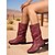 abordables Botas holgadas-Botas burdeos de media pantorrilla con hebilla y diseño holgado para mujer: botas de invierno informales de estilo retro para montar a caballo, ideales para atuendos de otoño y uso diario.