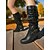 preiswerte Slouch-Stiefel-Braune Damen-Stiefel aus Kunstleder mit seitlichem Reißverschluss und Schnallenriemen, Vintage-Stiefel im lässigen Blockabsatz für Herbst, Winter, Outdoor und den Alltag