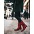 abordables Bottes souples-Bottines souples rouges pour femmes avec tige froncée douce, talon bas, chaussures de style urbain chic pour femmes, parfaites pour les tenues décontractées et urbaines de tous les jours