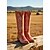 baratos Cowboy &amp; Western Boots-Botas de cowboy femininas estilo western, cano médio, couro sintético vermelho com bordado branco, zíper lateral e salto baixo, ideais para festivais de música country, trajes de rodeio e streetwear casual de outono