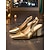 billiga Slingback-pumps-Damskor med guldfärgad slingback och blockklack, spetsig tå – glänsande festskor för nattlivet &amp;julfirande