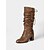 preiswerte Slouch-Stiefel-Braune Damen-Stiefel aus Kunstleder mit seitlichem Reißverschluss und Schnallenriemen, Vintage-Stiefel im lässigen Blockabsatz für Herbst, Winter, Outdoor und den Alltag
