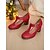 baratos Sapatos Mary Jane-Sapatos femininos de salto alto com tiras em T vermelhas e detalhe de fivela, estilo clássico e elegante, ideais para festas de Natal, eventos festivos e ocasiões formais