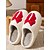 baratos Sapatos de Natal Femininos-chinelos brancos femininos com design de laço vermelho - chinelos macios e quentes para ambientes internos, perfeitos para noites aconchegantes de inverno e manhãs de Natal