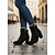 baratos Botas de neve e inverno-botins femininos de camurça preta com forro de pele sintética e detalhes em botões dourados – botas de salto bloco estilosas para uso no inverno