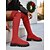 abordables Zapatos de Navidad para Mujeres-Botas rojas por encima de la rodilla para mujer con suela gruesa antideslizante, botines de invierno elásticos estilo calcetín para atuendos casuales y fiestas navideñas. &amp;ropa de calle