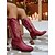 baratos Botas da moda-botas de cowboy vermelhas femininas com bordados ocidentais - estilo boêmio para natal, feriados e uso casual