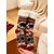 economico Calzini da donna-Calzini da pavimento in maglia soffice natalizia da uomo, caldi calzini da casa con motivo a fiocco di neve rosso e nero e fodera in morbida peluche per le feste &amp;abbigliamento invernale da interno