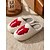 baratos Sapatos de Natal Femininos-chinelos brancos femininos com design de laço vermelho - chinelos macios e quentes para ambientes internos, perfeitos para noites aconchegantes de inverno e manhãs de Natal