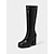 preiswerte Modische Stiefel-Kniehohe Damen-Go-Go-Stiefel aus rotem Lack-Kunstleder mit klobigem Blockabsatz – stylische Winterstiefel mit hohem Absatz für Weihnachtsfeiern &amp; festliche Anlässe