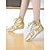 voordelige Oefen-dansschoenen-Gouden veterjazzdansschoenen voor dames, professionele leren enkellaarsjes met zachte zool voor podiumoptredens &amp; oefening