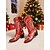 cheap Fashion Boots-Women's Red Patent Faux Leather Cowboy Boots with Glittering Embroidery, Western Style, Chunky Heel, Perfect for Christmas, Country Music Events and Holiday Celebrations