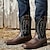 tanie Kowboj i zachodnie buty-męskie kowbojskie buty w stylu western, kwadratowe noski, wsuwane, do połowy łydki, robocze buty jeździeckie, codzienne obuwie w stylu wiejskim