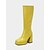 preiswerte Modische Stiefel-Kniehohe Damen-Go-Go-Stiefel aus rotem Lack-Kunstleder mit klobigem Blockabsatz – stylische Winterstiefel mit hohem Absatz für Weihnachtsfeiern &amp; festliche Anlässe