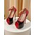 billige Peep toe pumps-Damesko i rød og sort laklæder med plateau-stilethæle - fede peep toe-sko med ankelrem til fester og fester til natklubber, aftener og cocktailarrangementer