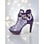 economico Décolleté Peep Toe-stivaletti alla caviglia sexy in rete con cinturino con fibbia, da donna, con plateau e punta aperta in pizzo viola, per la vita notturna e le feste