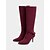 billiga Modestövlar-Damstövlar i vinröda mocka med rosettdetaljer över knäna – snygga och eleganta, perfekta för fester, formella tillfällen och vintertillfällen