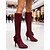 billiga Modestövlar-Damstövlar i vinröda mocka med rosettdetaljer över knäna – snygga och eleganta, perfekta för fester, formella tillfällen och vintertillfällen