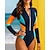 preiswerte One Pieces Rash Guards-Damen Anti UV Shirt Badeanzug Einteilige Farbblockierung Reißverschluss UV Schutz Elastisch Langarm Bademode Surfen Strand Schwimmen Sommer