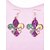 billiga Tillbehör-Damörhängen i trefärgad fleur-de-lis-motiv i konstläder för Mardi Gras-firande, livfulla lila, gröna och gula, glittrande design, perfekta för karnevalsfestligheter