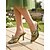 voordelige Bruiloftsgast-Groene damessandalen met bloemenprint en hak, elegante open teenschoenen voor bruiloftsgasten bij buitenceremonies.