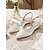 billige Brudepige-Dame marineblå slingback-sko i mesh med perleudsmykning og spids tå til brudepiger ved udendørs havebryllupper