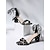 baratos Retrô dos anos 1950-Sandálias femininas de salto bloco com estampa de bolinhas brancas e pretas – elegantes sapatos de festa com laço de fita no tornozelo, estilo anos 50, ideais para convidadas de casamento, festas e