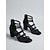 baratos Sandálias de salto-Sandálias femininas pretas de salto bloco com tiras - sapatos sociais confortáveis com múltiplas tiras e zíper traseiro, ideais para o trabalho no escritório e reuniões de negócios. &amp;deslocamento